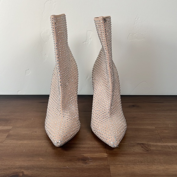 Steve Madden Shoes - Vela-R Blush Rhinestone Pointed-Toe Sock Booties - Picture 2 of 5